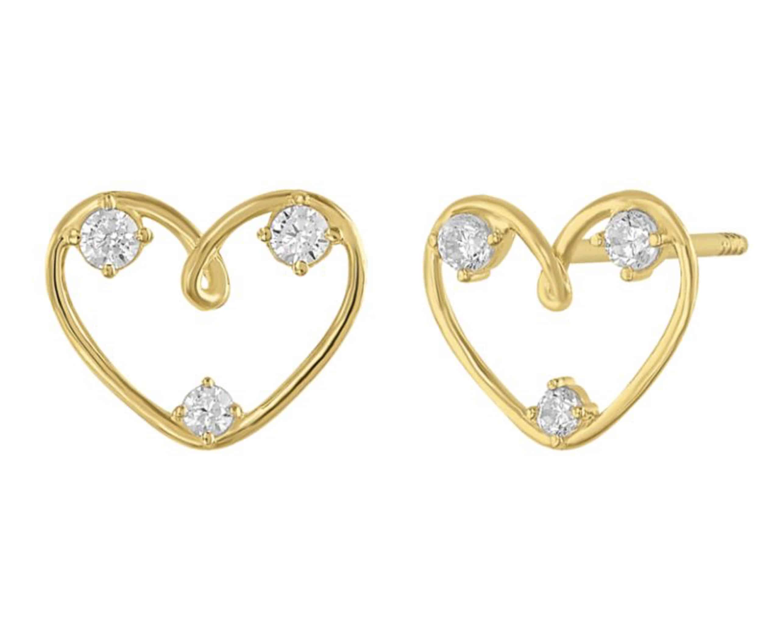 עגילי זהב 14 קראט דגם לב מיוחד משובץ – T&O Jewellery